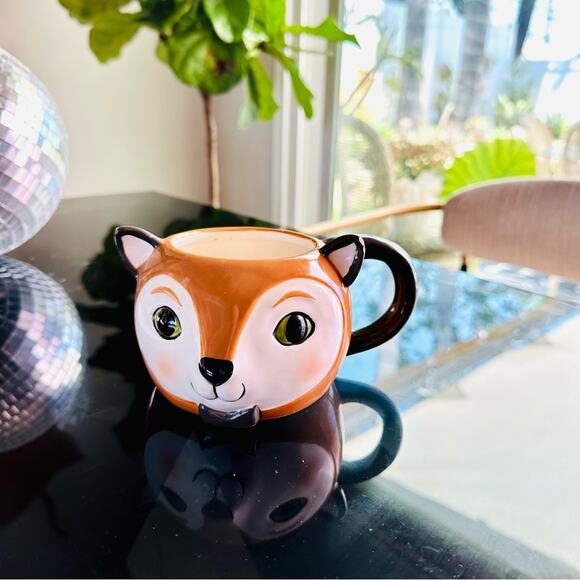 THRESHOLD TARGET Brown Cream Fox Bow Tie 3D Sculpted Ceramic Coffee Tea Cup Mug - Picture 2 of 12